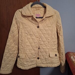 Lily Pulitzer Women's Yellow Quilted Barn Jacket Buttoned Pockets Size 8
